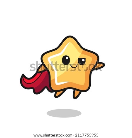 cute star superhero character is flying , cute style design for t shirt, sticker, logo element