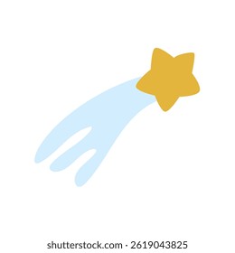 Cute star with trail in flat design. Doodle meteorite or comet with tail. Vector illustration isolated.
