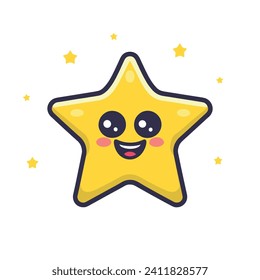 a cute star vector cartoon vector illustration with twinkling eyes yellow colour with white background with little start spreading
