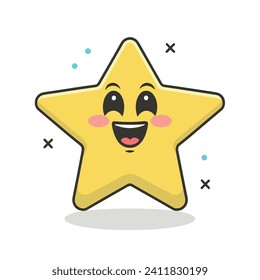 a cute star vector cartoon vector illustration with twinkling eyes yellow colour with white background