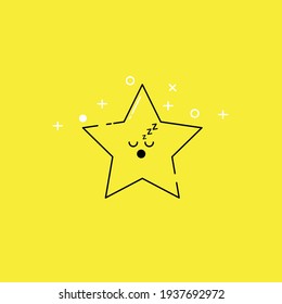 cute star vector Illustration, cute star with sleep face icon design vector template, charging  vector icon flat design for website, symbol, logo, icon, sign, app, UI