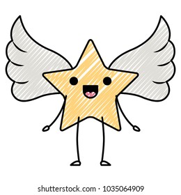 cute star with wings kawaii character