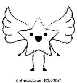 cute star with wings kawaii character