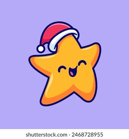 Cute Star Winter With Beanie Hat Cartoon Vector Icon Illustration. Science Nature Icon Concept Isolated Premium Vector. Flat Cartoon Style