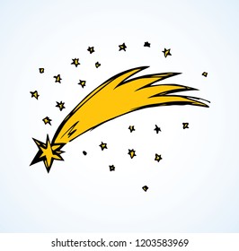 Cute starburst sparks on white backdrop. Greeting xmas eve pictogram emblem. Bright orange hand drawn design sketchy in art retro scribble engraving style pen on paper with space for text