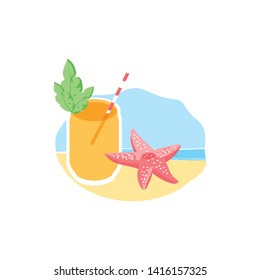 cute starfish animal in the beach with juice