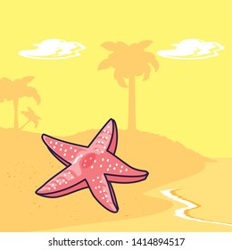 cute starfish animal in beach summer scene