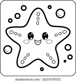 Cute Starfish with Bubbles Coloring Page