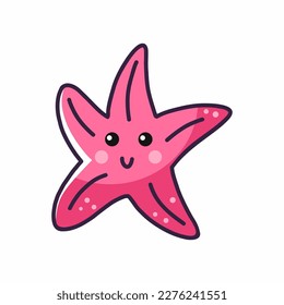 Cute starfish.  Cartoon character. Illustration for children. Hand drawn sticker.