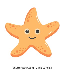 Cute starfish. Cartoon character. Marine life. Sea animal isolated on white background.