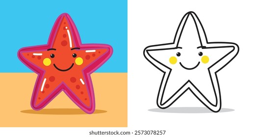 A Cute Starfish Cartoon for Design Element or Coloring Book Element