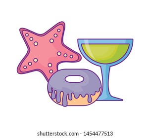 cute starfish with donut and cocktail in cup glass