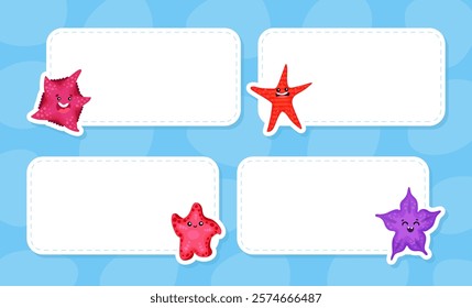 Cute Starfish Empty Note Card with Marine Creature Vector Template