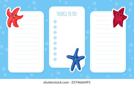 Cute Starfish Empty Note Card with Marine Creature Vector Template