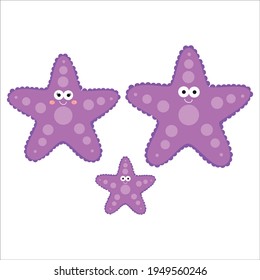 Cute Starfish Family Animal Flat Cartoon Character Vector Template Design Illustration