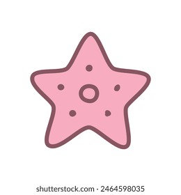 Cute starfish icon. Hand drawn illustration of a sea animal isolated on a white background. Kawaii sticker. Vector 10 EPS.