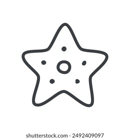 Cute starfish icon. Hand drawn monochrome illustration a sea animal isolated on a white background. Kawaii sticker. Vector 10 EPS.