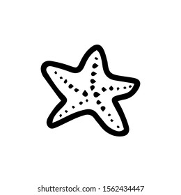 Cute starfish isolated on white background. Doodle hand drawn outline illustration. Sign element for greeting cards, posters, print t shirt, scrapbook, coloring book, logo, stickers, seasonal design.