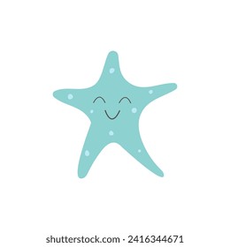 Cute starfish, kawaii style character. Suitable for children's design, print, web. Flat vector illustration isolated on white background, eps 10.