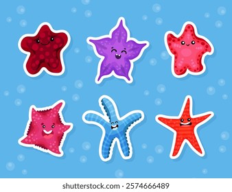 Cute Starfish and Marine Creature Swim and Float Vector Set