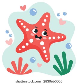 Cute starfish on sea background marine life isolated vector illustration on white background