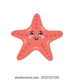 Cute starfish on a white background. Character in children's style. Isolated vector illustration.