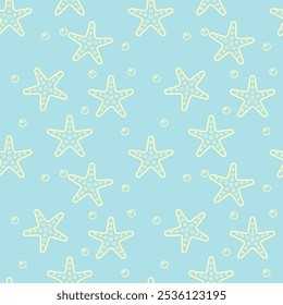 El patrón inconsútil lindo de la estrella de mar se puede utilizar para la impresión textil del Fondo de pantalla de la tela o el papel envuelto, tirado repite