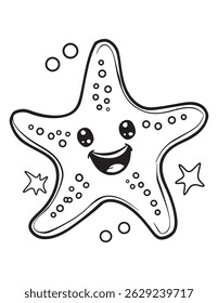 Cute Starfish with Smile and Bubbles - Kawaii Sea Animal Coloring Page