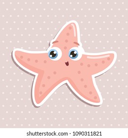 Cute starfish sticker vector illustration. Flat design.