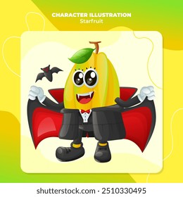 Lindo personaje de starfruit vestido como un vampiro. Perfecto para los niños, Mercancía y pegatina, promoción de Anuncio
