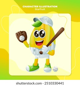 Cute starfruit character playing baseball. Perfect for kids, merchandise and sticker, banner promotion
