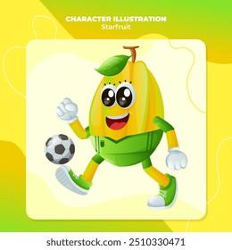 Cute starfruit character playing soccer. Perfect for kids, merchandise and sticker, banner promotion
