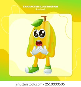 Cute starfruit character with a surprised face and open mouth.  Perfect for kid
