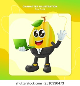 Nette Sternfrucht-Zeichen tippen auf einem Computer. Perfekt für Kinder, Merchandise und Aufkleber, Bannerwerbung
