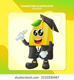 Cute starfruit character wearing a graduation cap and holding a diploma. Perfect for kid

