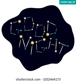 Cute starry good night sign on the night dark background. Decorative element for kids book, cover, print, sticker, poster, post card. Vector illustration.