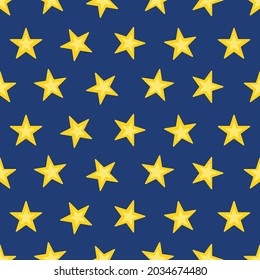 Cute Starry Night Seamless Pattern. Bright Shining Yellow Star on the Night Sky Background. Stars Shape Icon. Children Kids Pattern for Background Wallpaper Images. 
