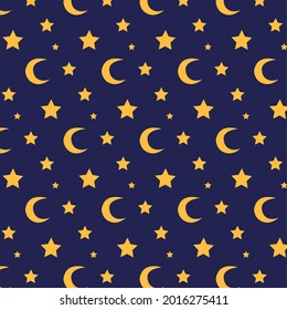 Cute stars, clouds and moon. Children's illustration. Simple bright pattern. Design for textile, wrapping paper. Scandinavian style. Children's. Postcard, clothes.