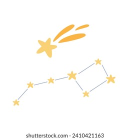 Cute stars constellation. Falling shooting stars and comets with tails cartoon vector illustration