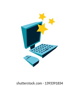 cute stars with desktop computer