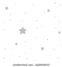 Cute Stars Drawing Seamless Pattern, Grey Stars on white background patter