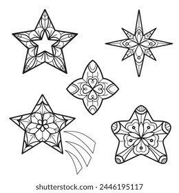 Cute stars hand drawn for adult coloring book