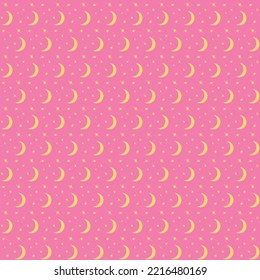 Cute stars and moon seamless pattern on a pink background