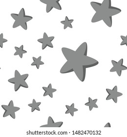 Cute stars seamless pattern. Background texture of illustrated cartoon stars in grey.