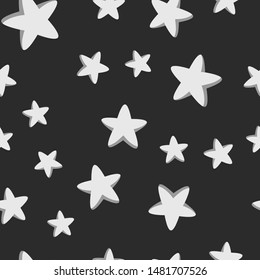 Cute stars seamless pattern. Dark grey background with light stars texture.