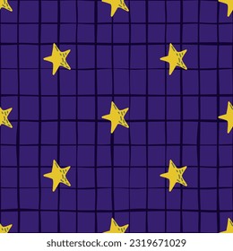 Cute stars seamless pattern in doodle style. Constellation wallpaper. Design for fabric, textile print, wrapping paper, childish textiles. Vector illustration
