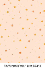 Cute Stars Seamless Pattern on Peach Background. Simple Hand Drawn Vector Illustration. Great for Textile, Fabric Prints, Wrapping Paper.