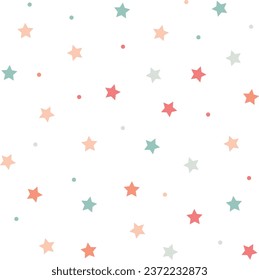 Cute stars seamless pattern, vector, baby confetti falling on white. flying stars glitter vector backdrop.