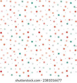 Cute stars seamless pattern, vector, baby confetti falling on white. flying stars glitter vector backdrop.