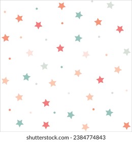 Estrellas sin costuras, vectores, confeti de bebé cayendo sobre blanco. estrellas voladoras brillo de fondo vector.